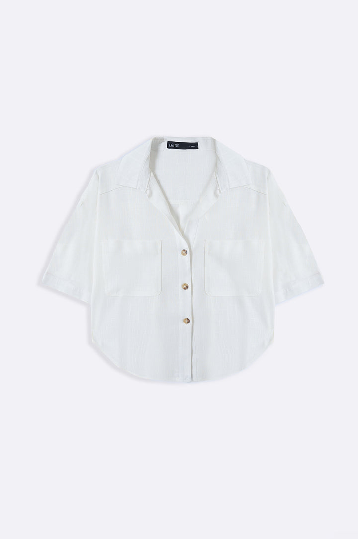 WHITE CROPPED BUTTON DOWN