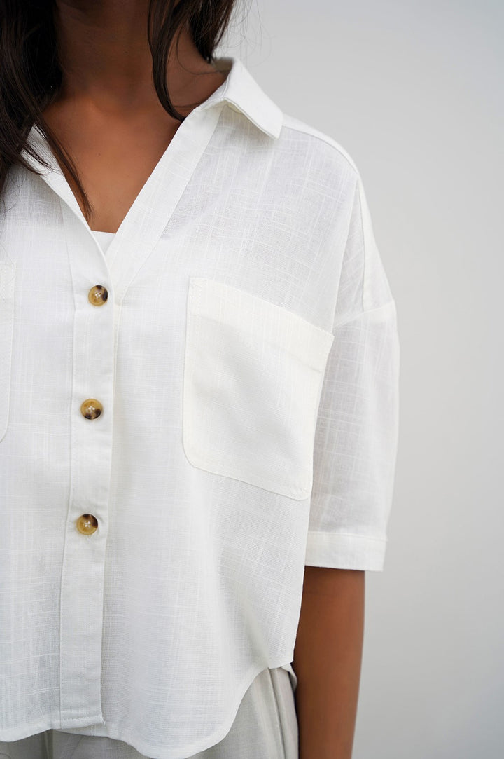 WHITE CROPPED BUTTON DOWN