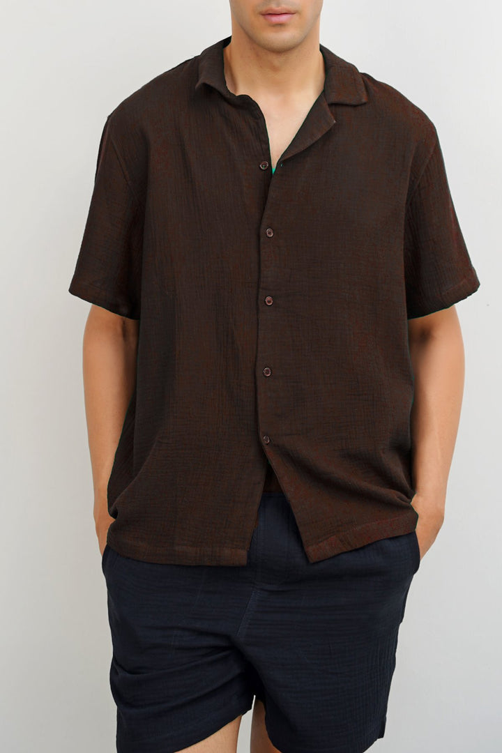 BROWN MUSLIN SAFARI SHIRT