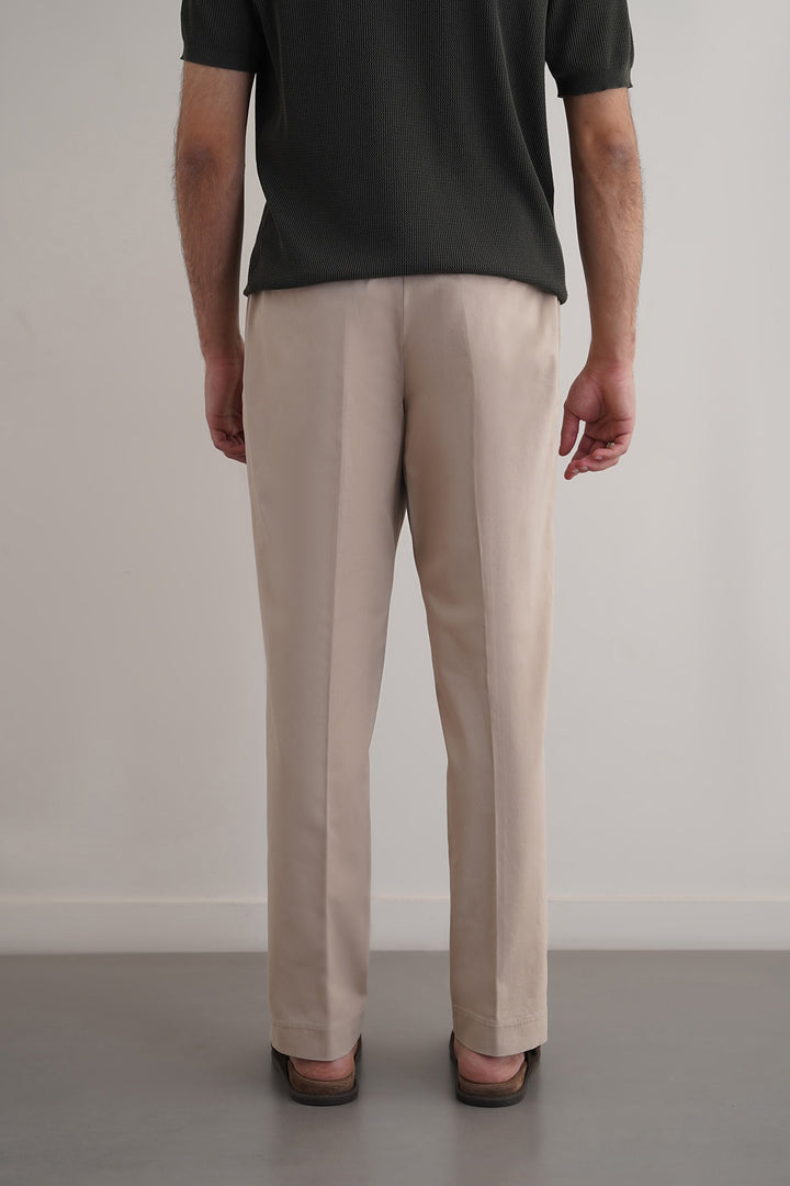 BEIGE PLEATED COTTON TROUSERS