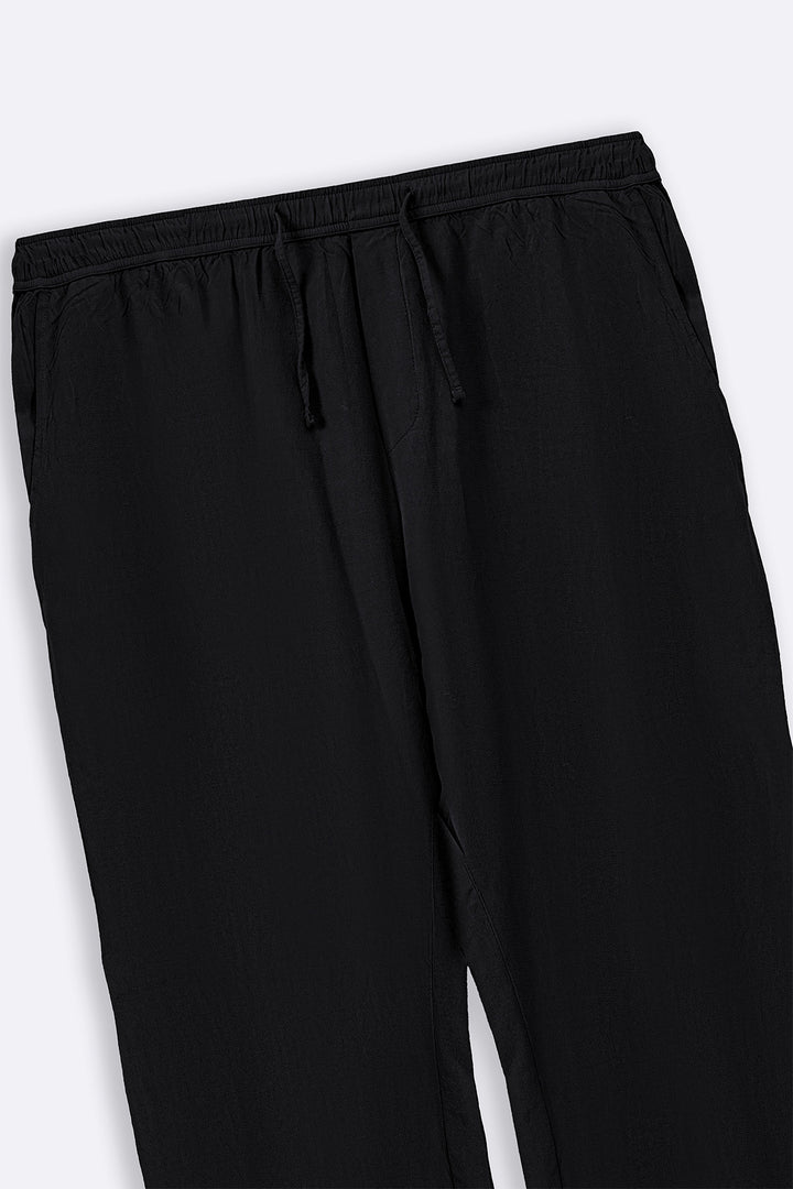 BLACK LINEN BLEND RELAXED TROUSERS