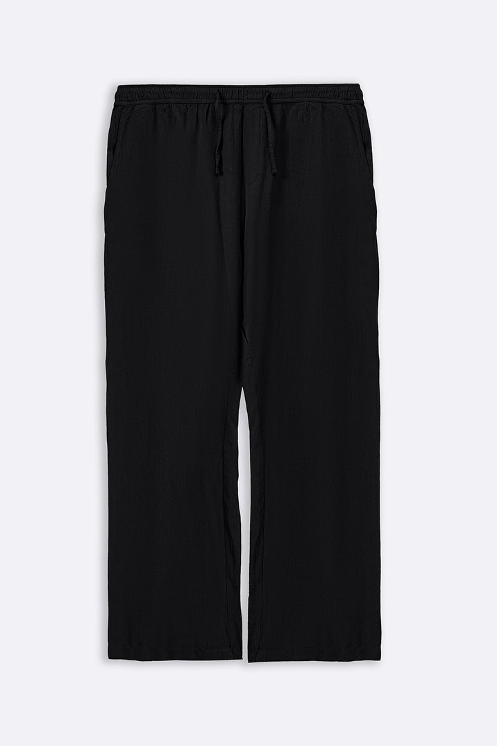 BLACK LINEN BLEND RELAXED TROUSERS