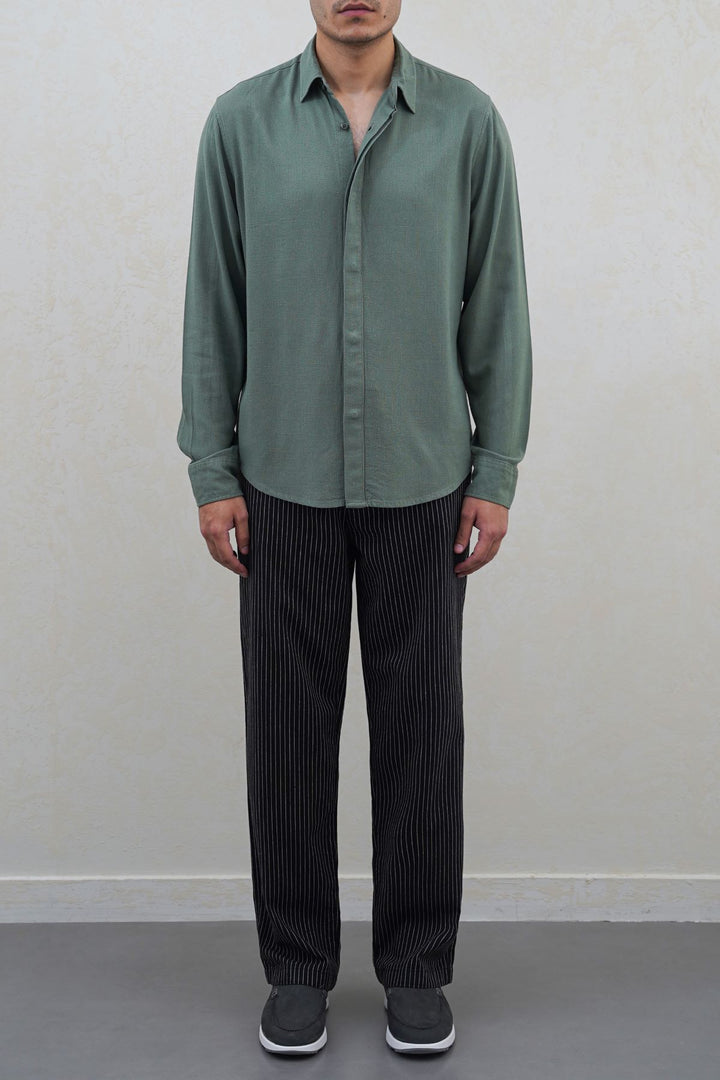 BLACK EASY PINSTRIPE TROUSERS