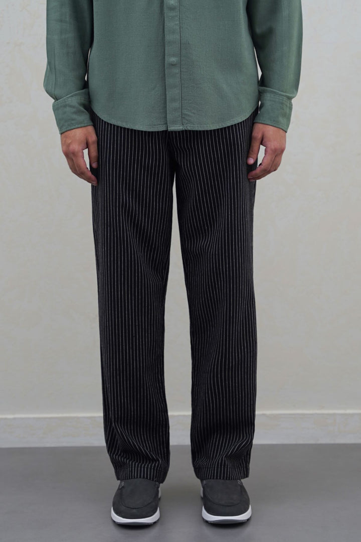 BLACK EASY PINSTRIPE TROUSERS