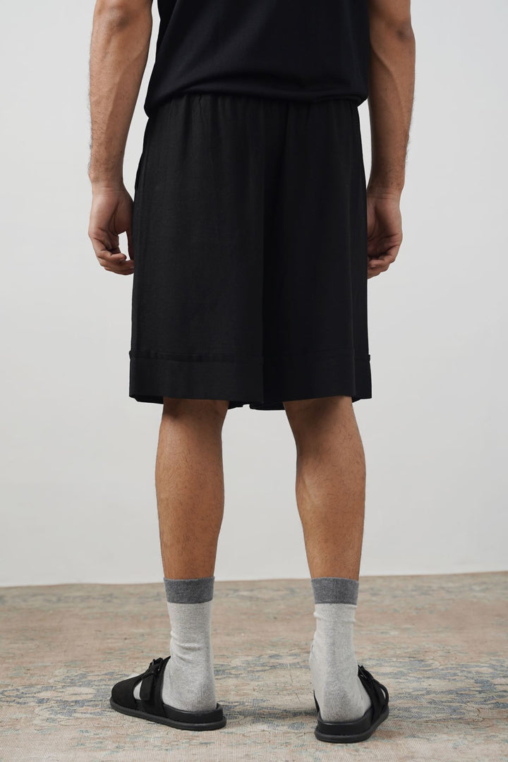 BLACK LINEN BLEND SHORTS