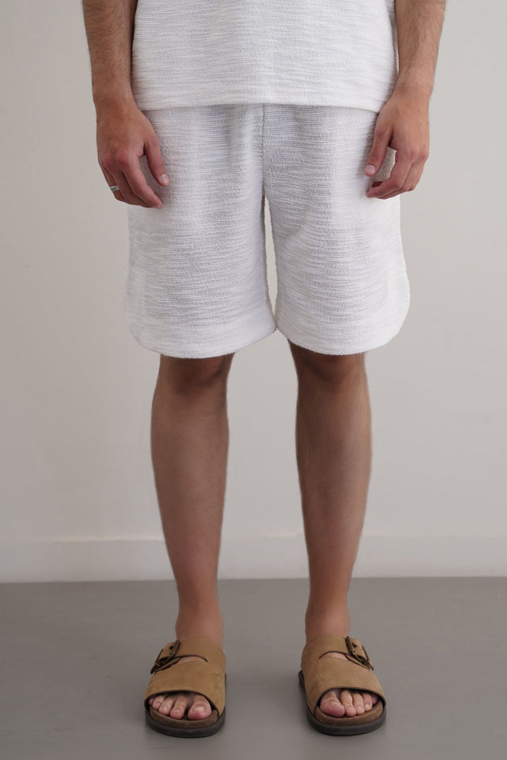 WHITE BOUCLE-KNIT SHORTS