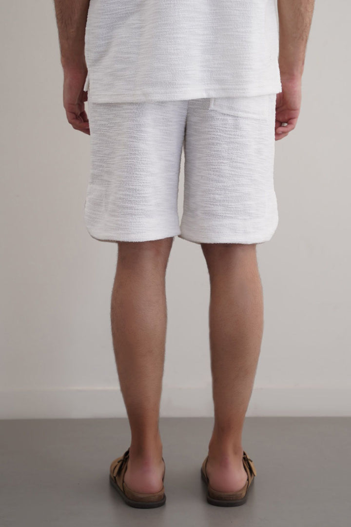 WHITE BOUCLE-KNIT SHORTS
