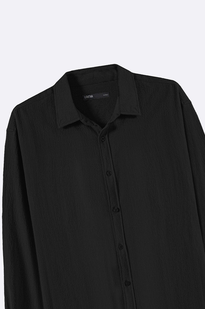 BLACK SEERSUCKER BUTTON DOWN SHIRT