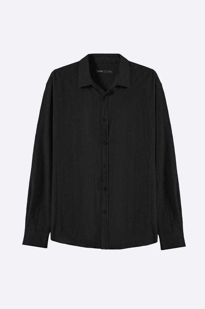 BLACK SEERSUCKER BUTTON DOWN SHIRT