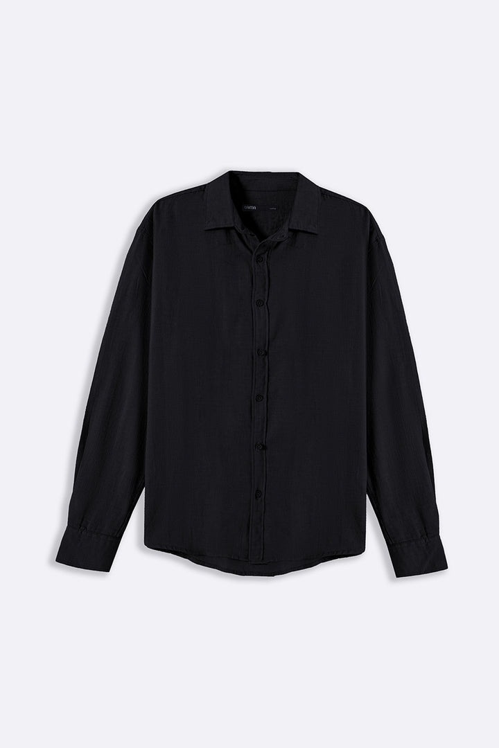 BLACK SLUB COTTON SHIRT