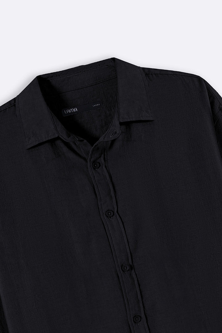 BLACK SLUB COTTON SHIRT