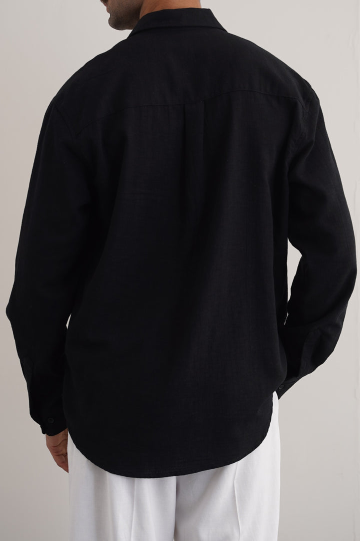 BLACK SLUB COTTON SHIRT