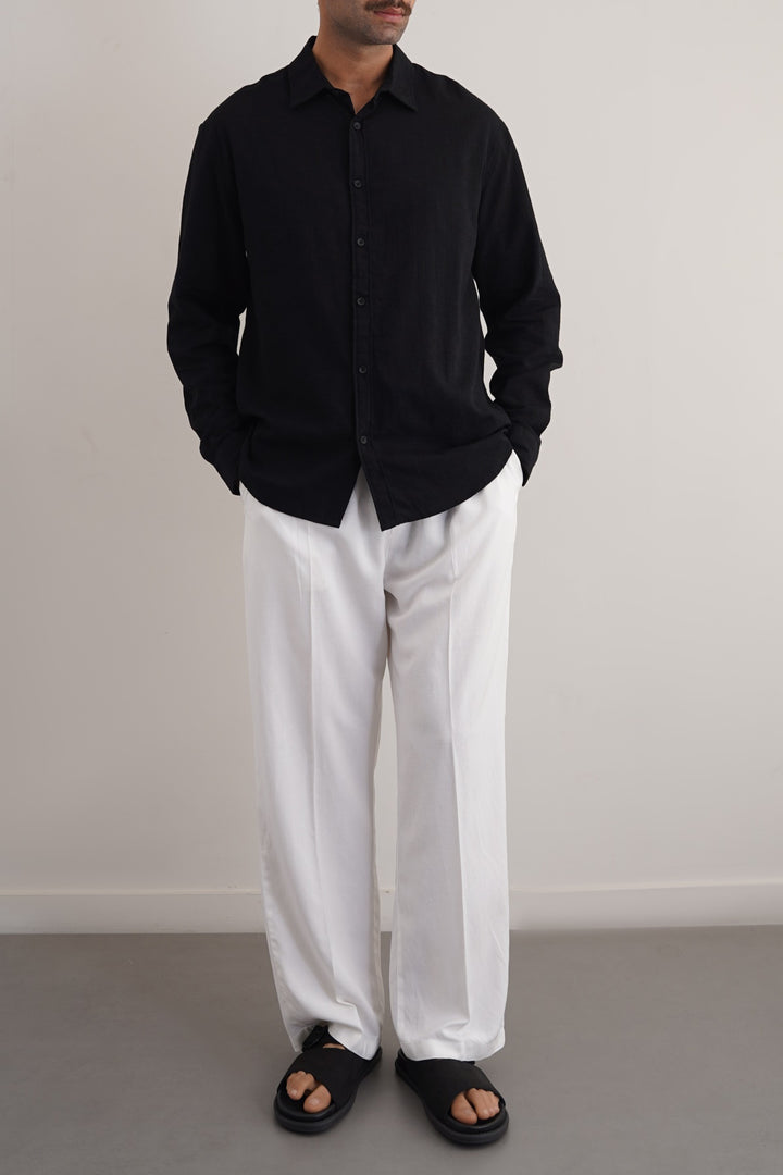BLACK SLUB COTTON SHIRT