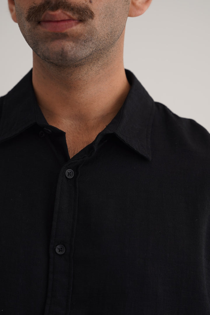 BLACK SLUB COTTON SHIRT