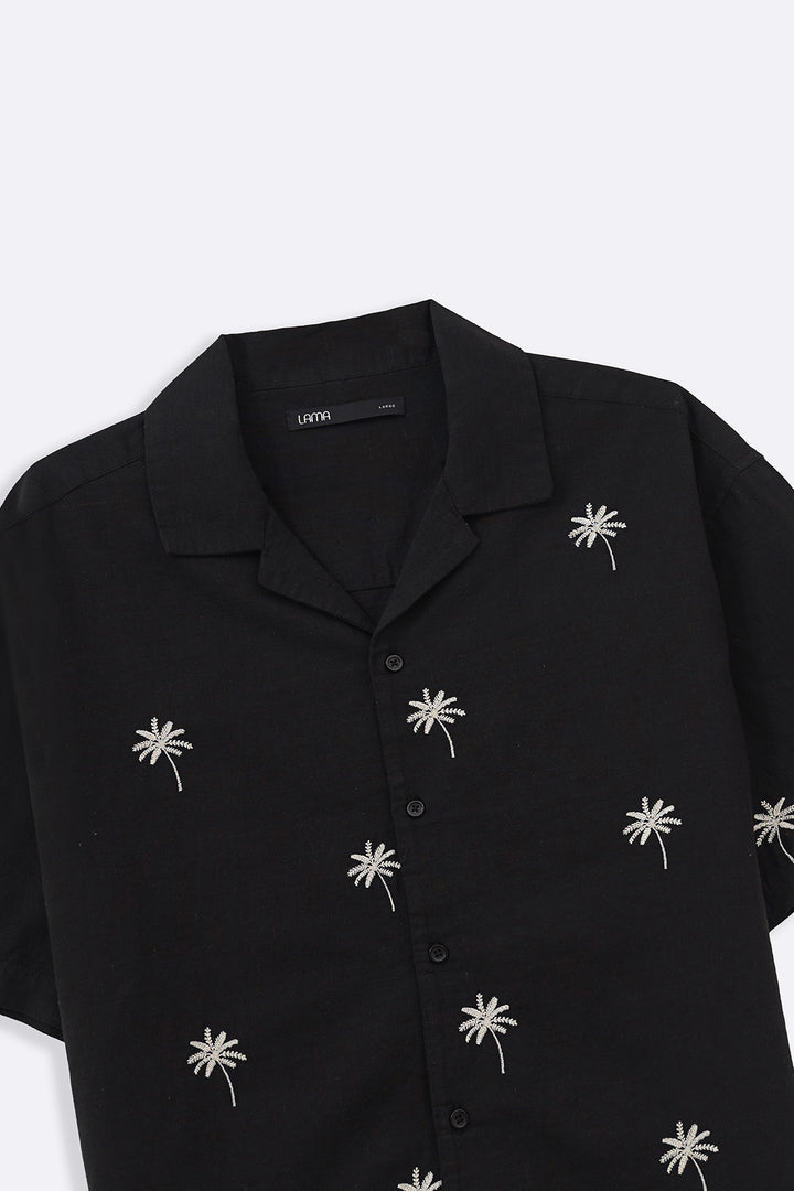 BLACK TROPICAL PALM SHIRT