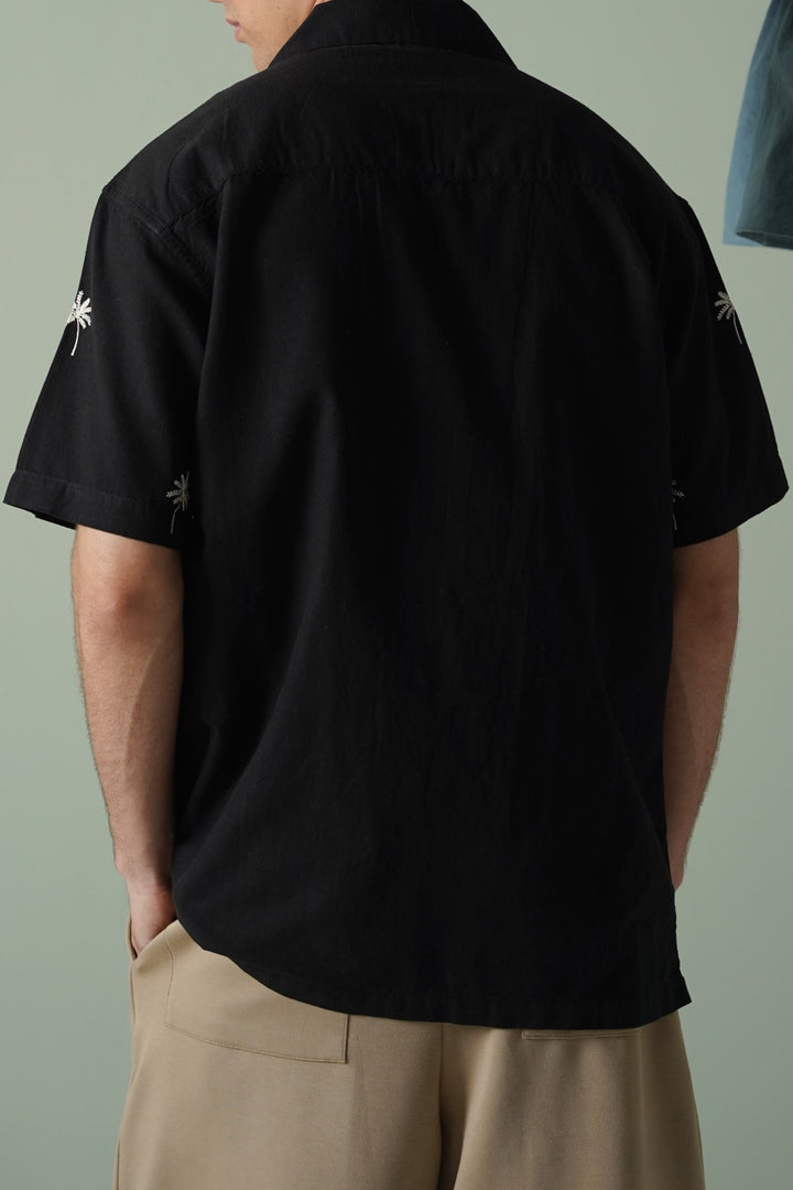 BLACK TROPICAL PALM SHIRT