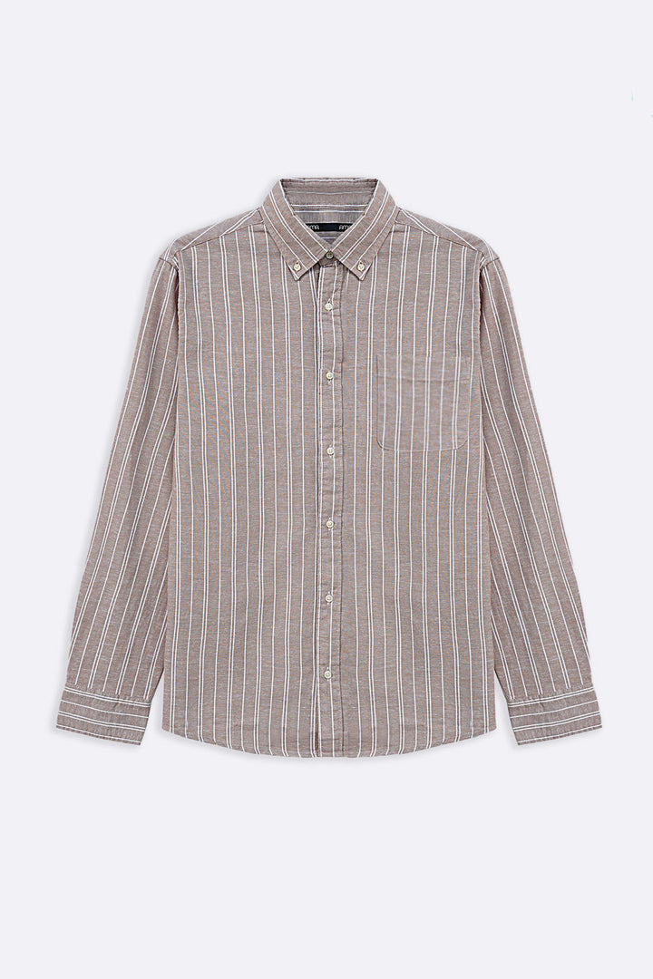 BEIGE LINEN-BLEND STRIPED SHIRT