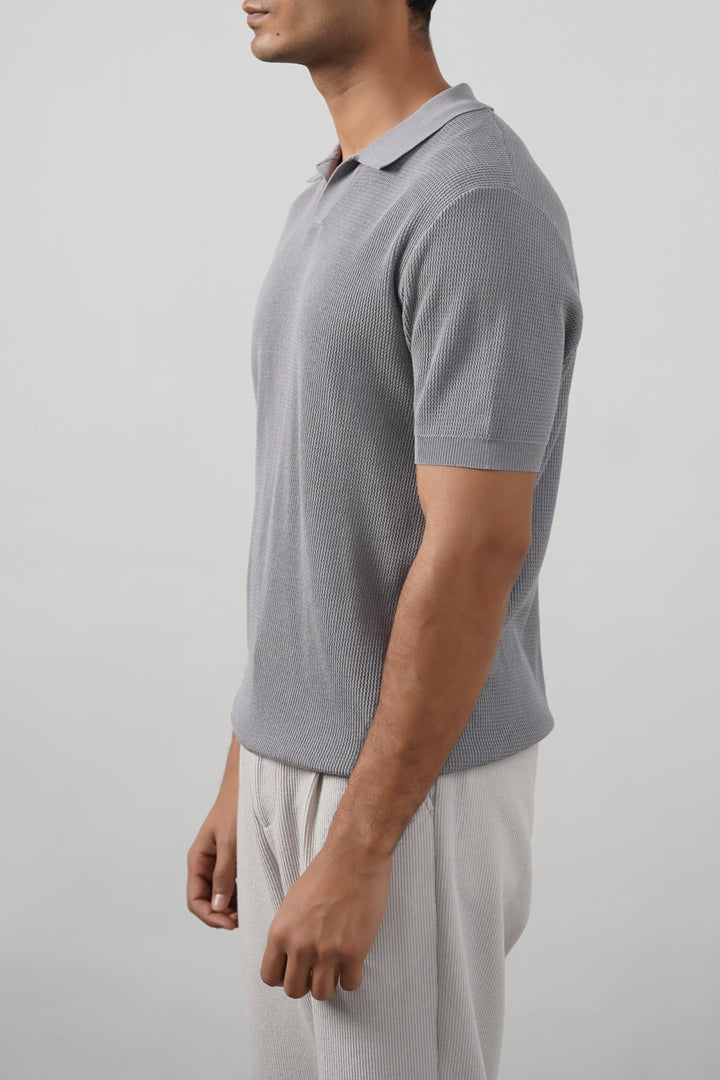 GREY REFINED KNIT POLO