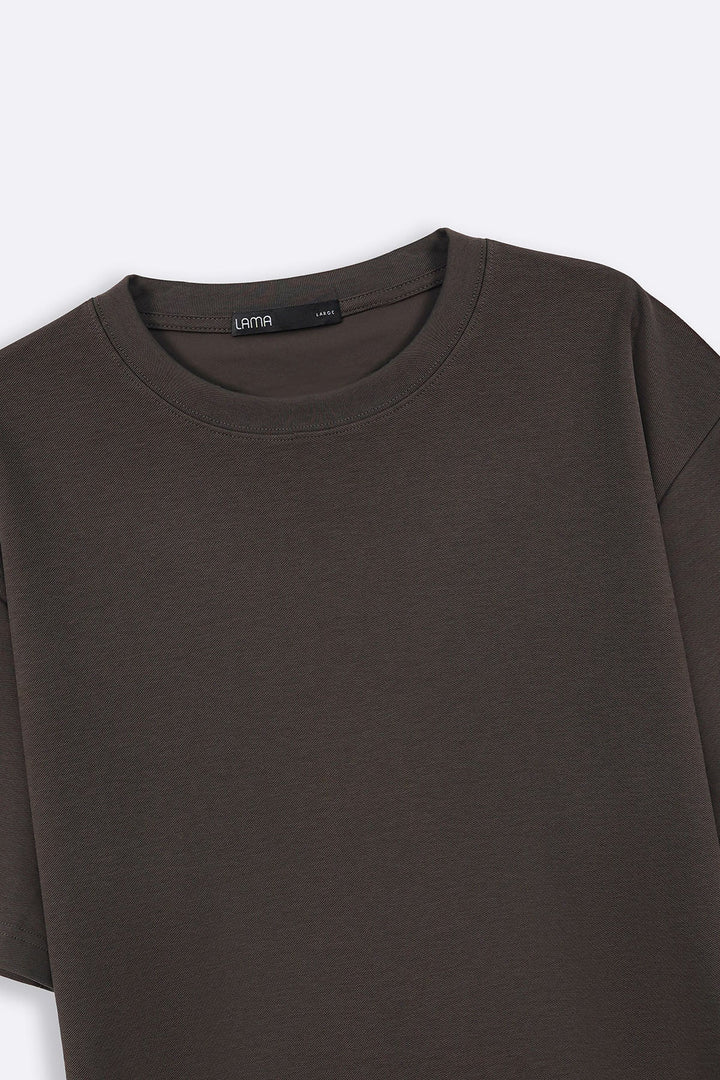 DARK BROWN TEXTURED KNITTED CREW