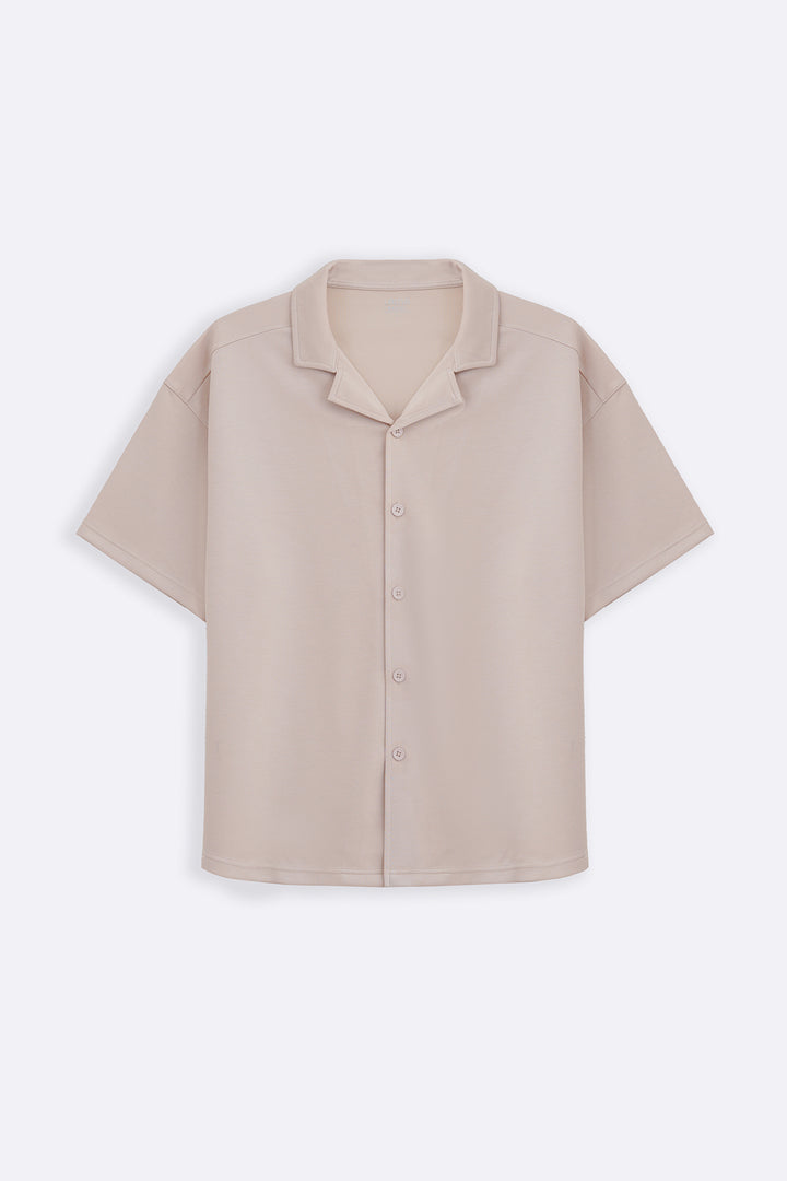 BEIGE KNITTED RESORT SHIRT
