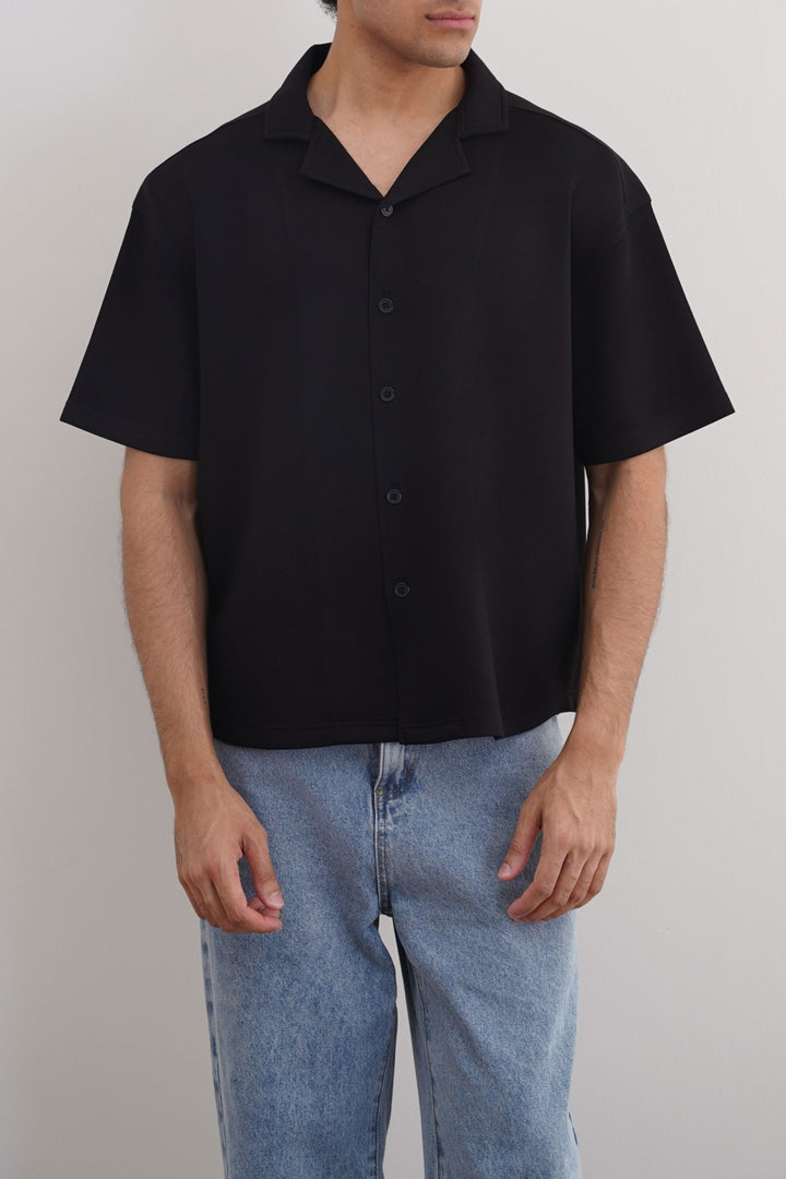 BLACK KNITTED RESORT SHIRT
