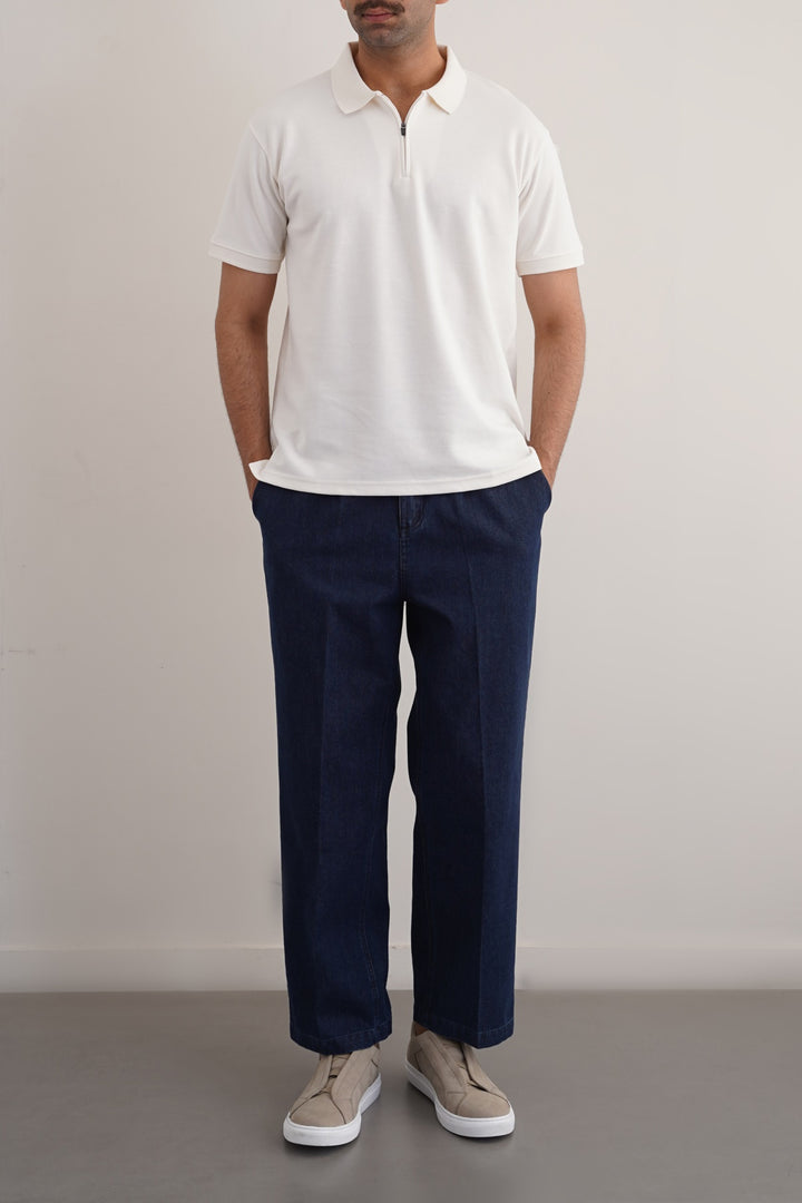 OFF WHITE QUARTER ZIP POLO