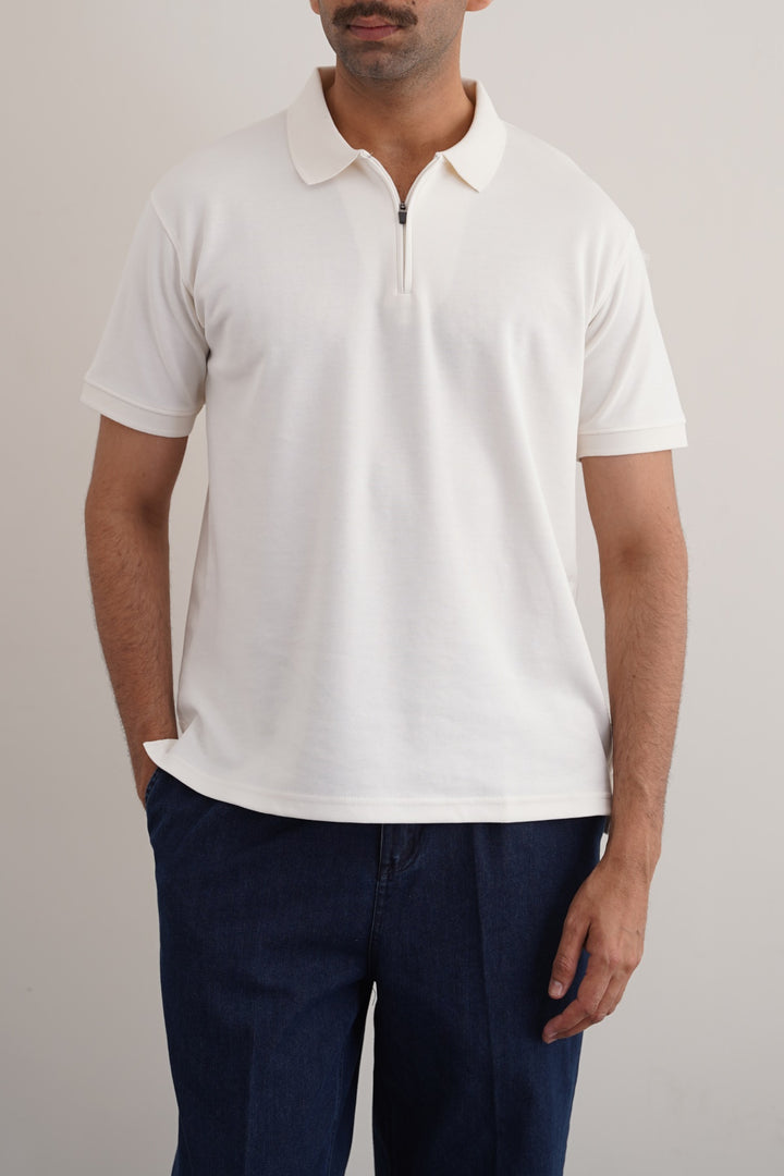 OFF WHITE QUARTER ZIP POLO