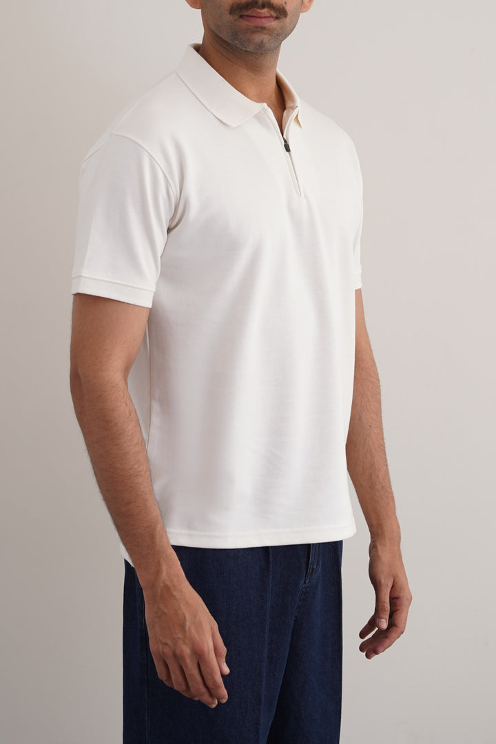 OFF WHITE QUARTER ZIP POLO