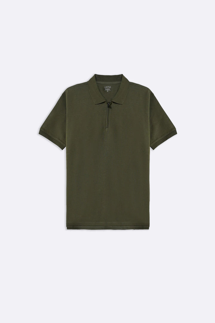 OLIVE QUARTER ZIP POLO