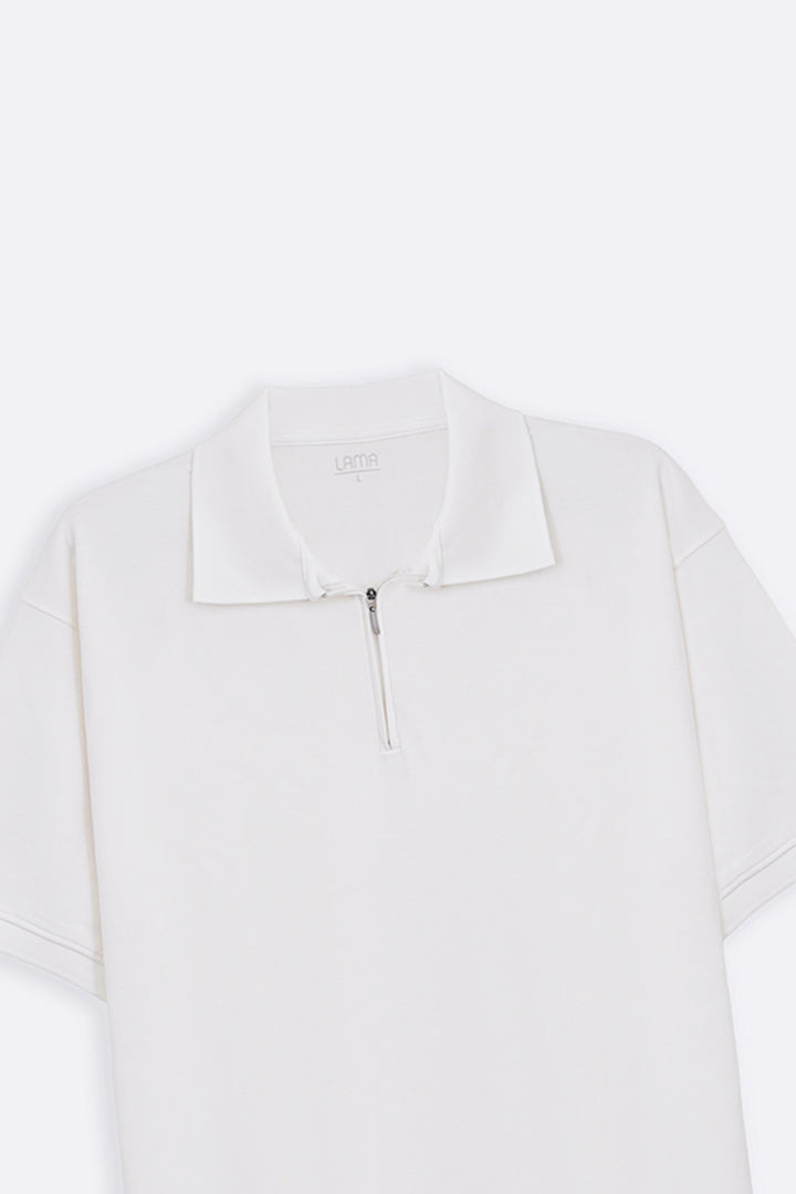 WHITE QUARTER ZIP POLO