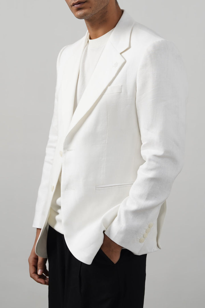 WHITE PURE LINEN BLAZER