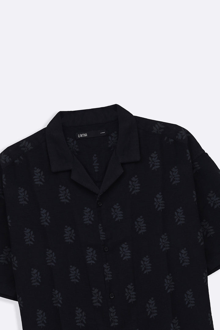 BLACK SCREEN PRINT SAFARI SHIRT