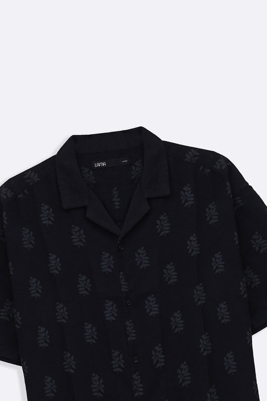 BLACK SCREEN PRINT SAFARI SHIRT