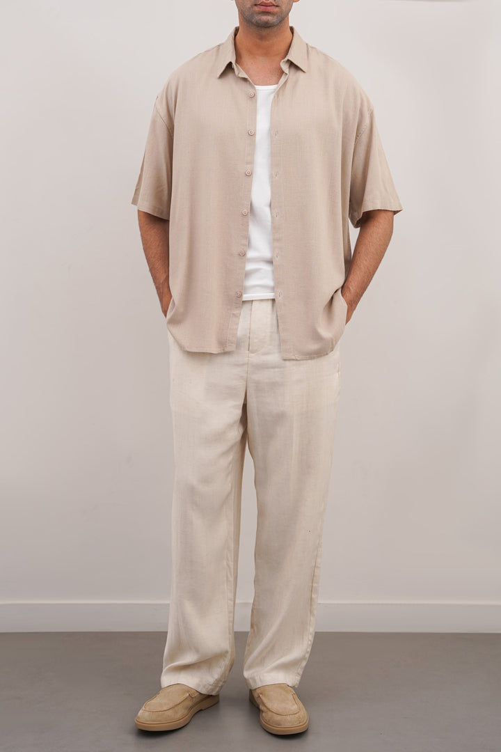BEIGE HALF SLEEVES RESORT SHIRT