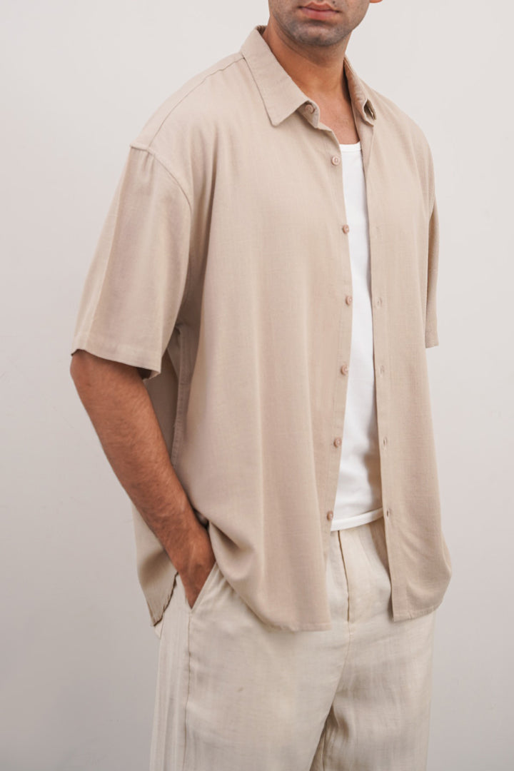 BEIGE HALF SLEEVES RESORT SHIRT