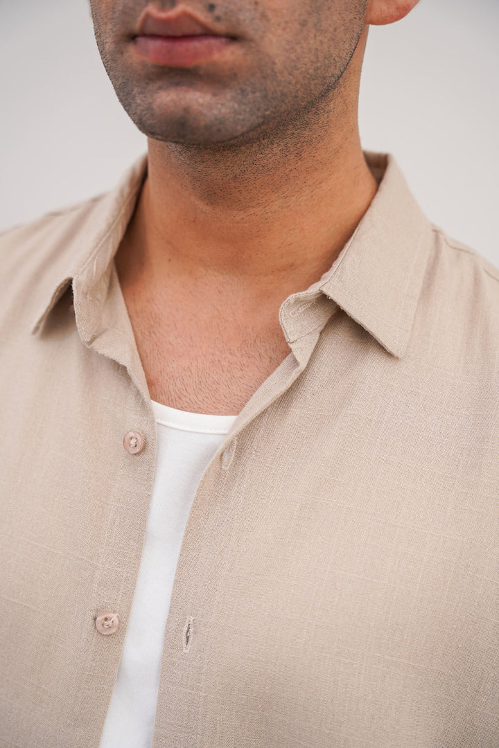 BEIGE HALF SLEEVES RESORT SHIRT