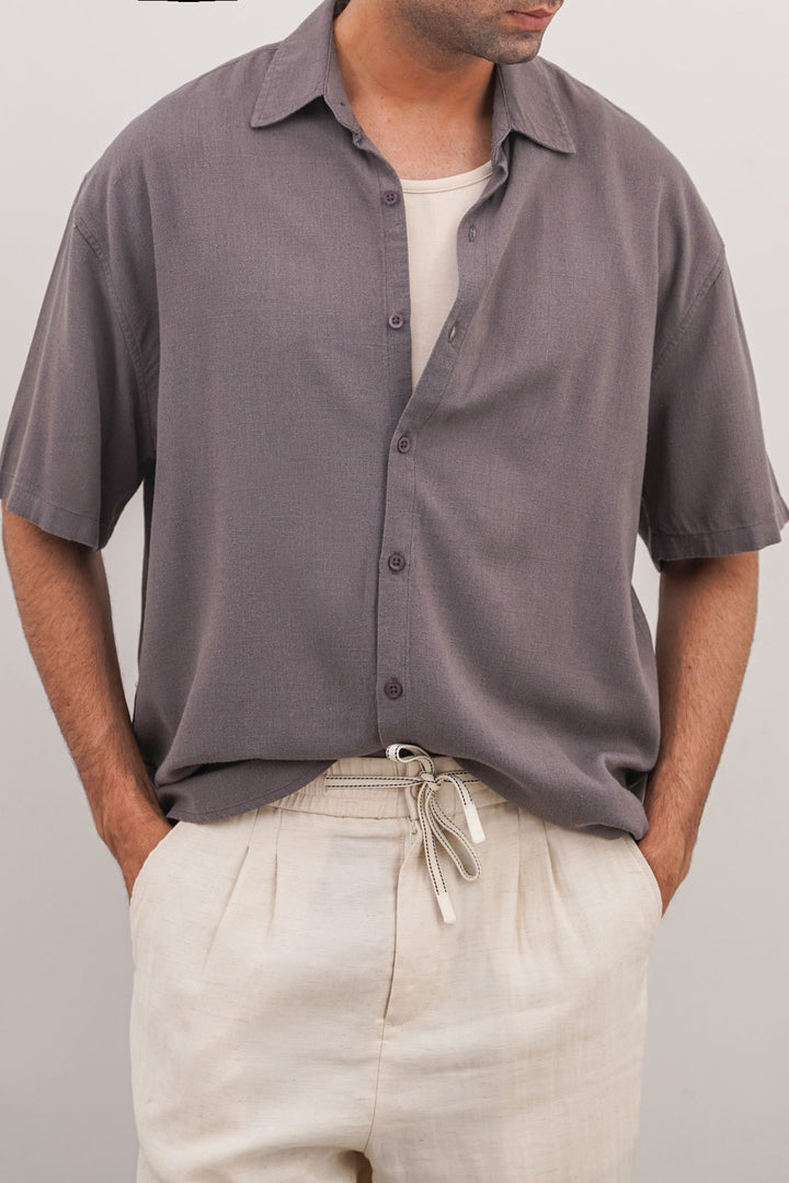 DARK GREY HALF SLEEVES RESORT SHIRT