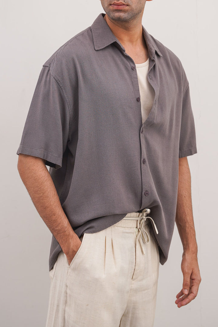 DARK GREY HALF SLEEVES RESORT SHIRT