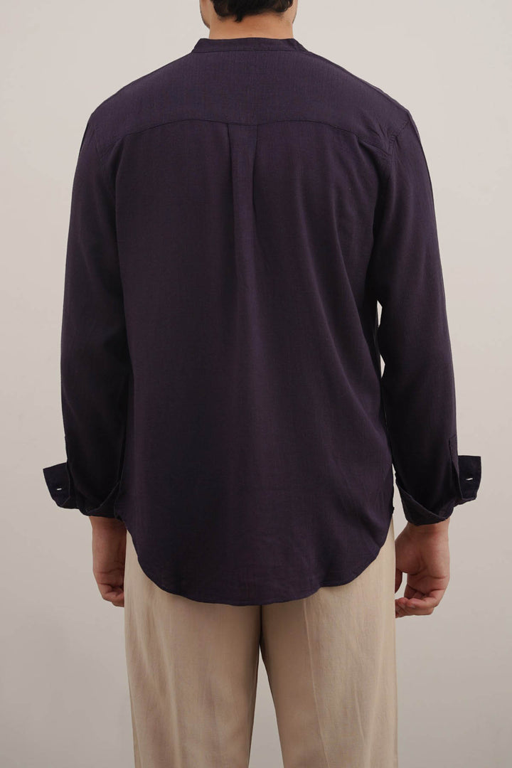 MELANGE NAVY HALF PLACKET SHIRT