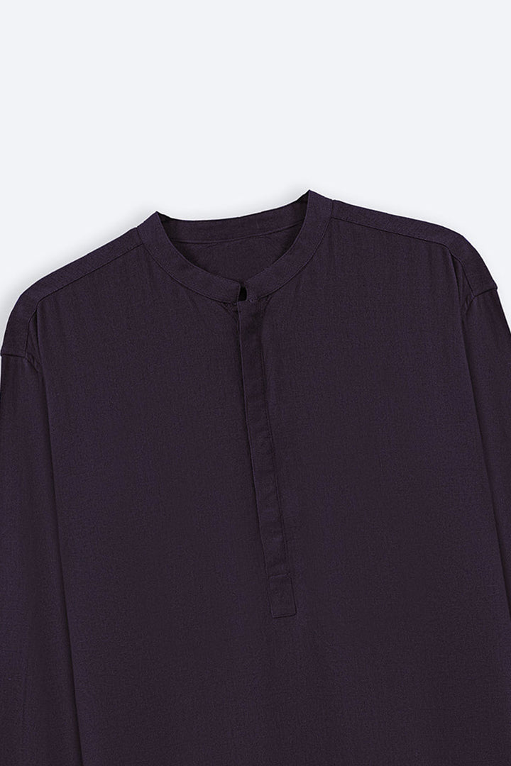 MELANGE NAVY HALF PLACKET SHIRT