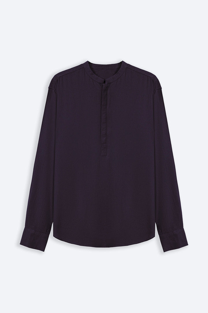 MELANGE NAVY HALF PLACKET SHIRT