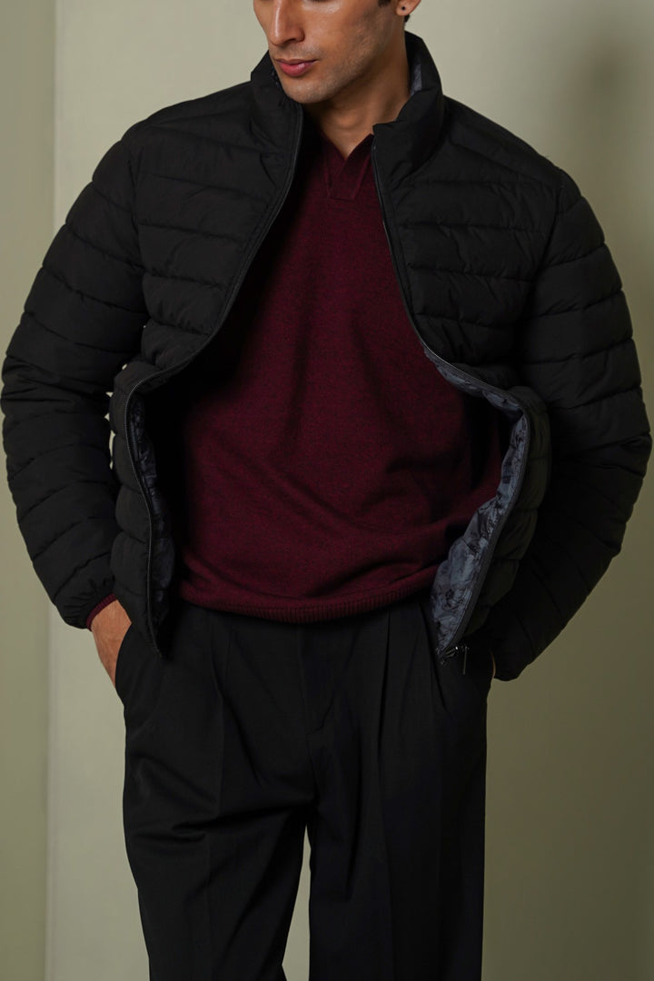 BLACK REVERSIBLE PUFFER JACKET