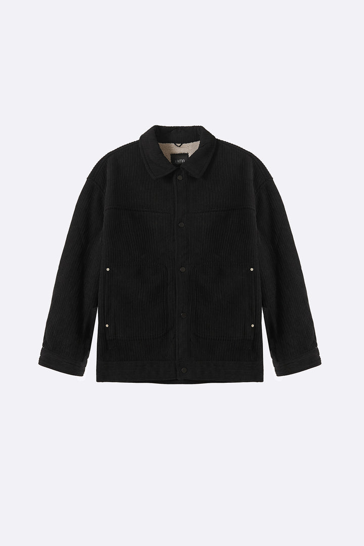 BLACK-FUR-LINED CORDUROY JACKET
