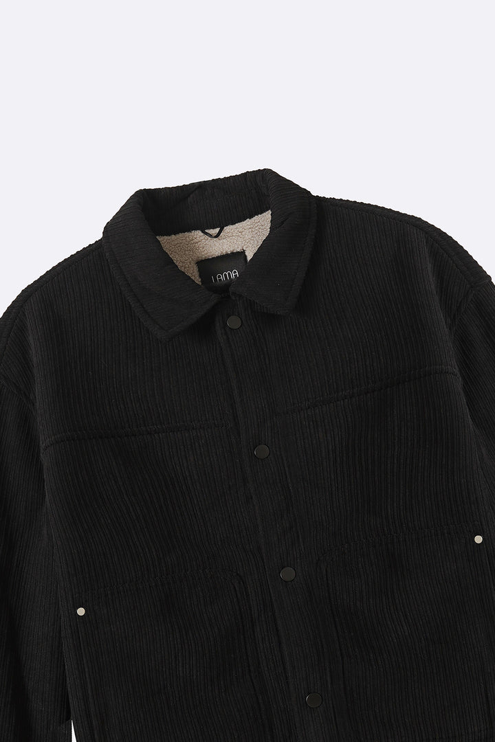 BLACK-FUR-LINED CORDUROY JACKET
