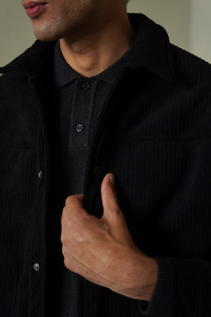 BLACK-FUR-LINED CORDUROY JACKET