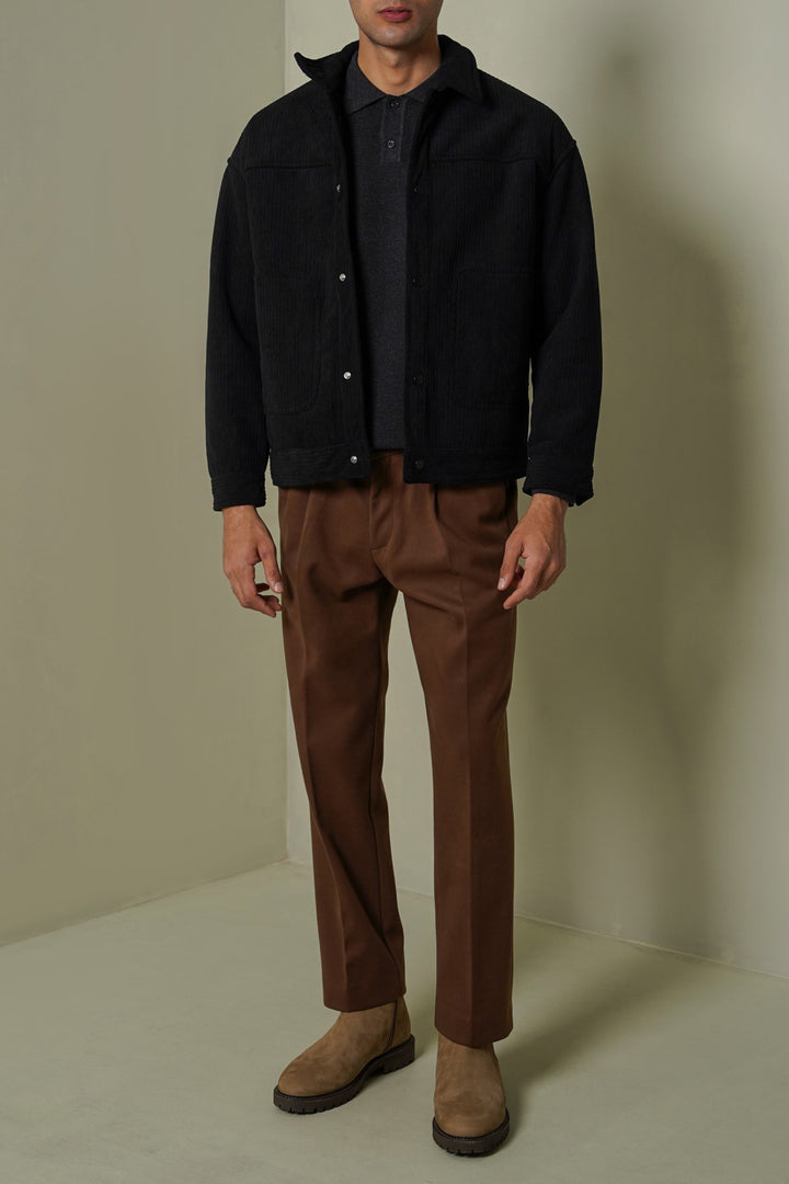 BLACK-FUR-LINED CORDUROY JACKET