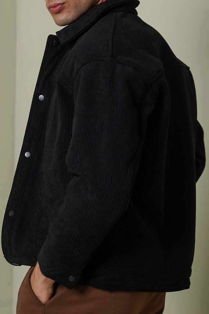 BLACK-FUR-LINED CORDUROY JACKET