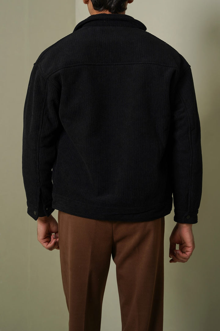 BLACK-FUR-LINED CORDUROY JACKET