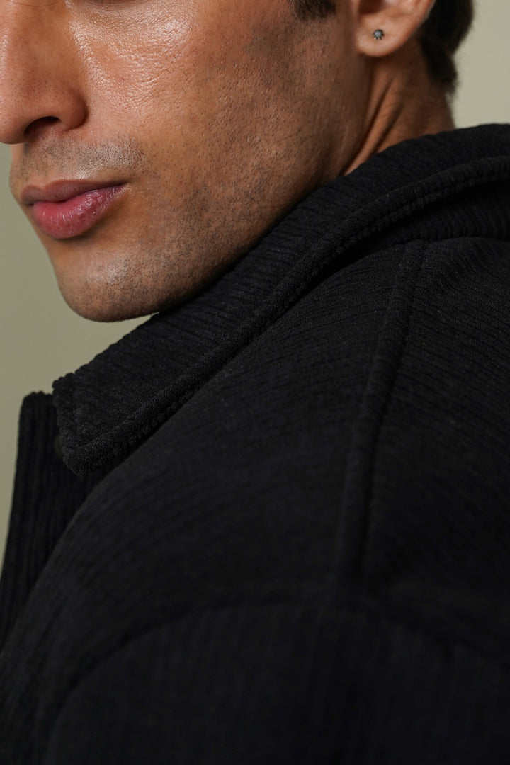 BLACK-FUR-LINED CORDUROY JACKET