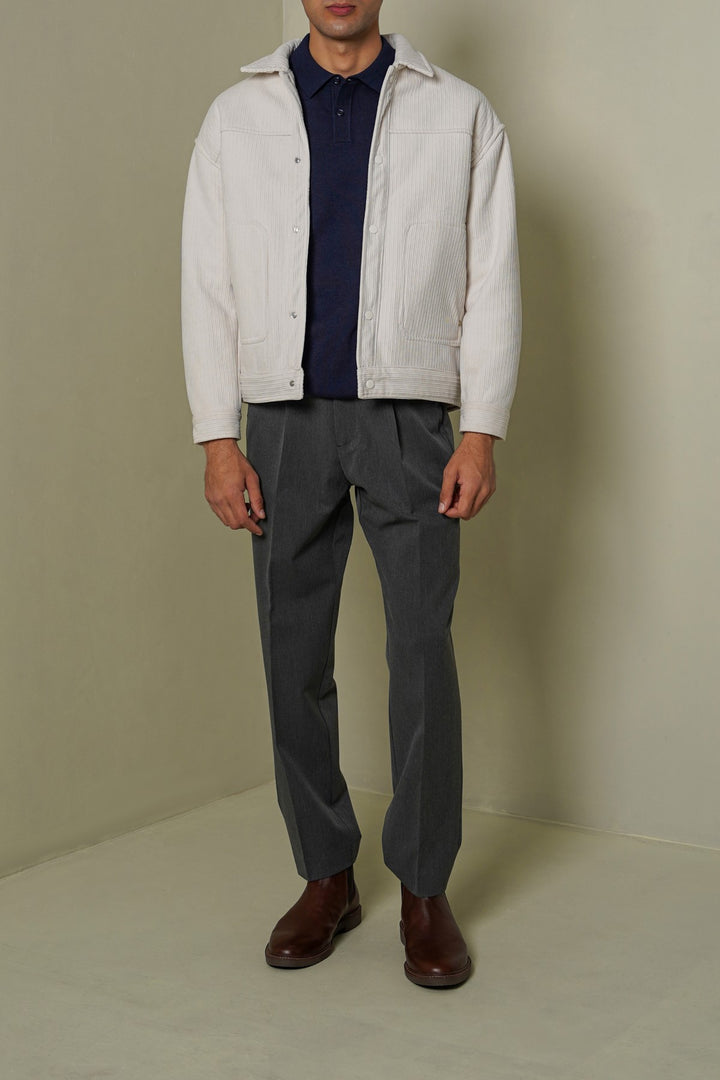 CREAM-FUR-LINED CORDUROY JACKET